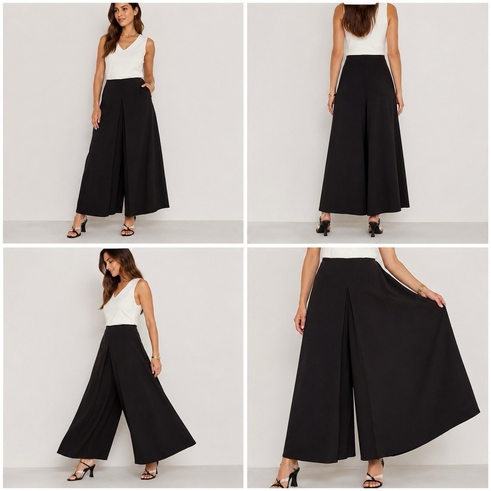 TRINA TURK Esplande Split Front Wide Leg Cropped Pants Black Sz 14 Minimalist